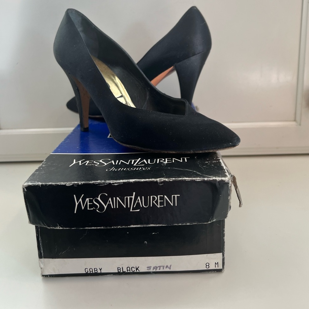 Vintage Yves Saint Laurent Black Satin Pumps - Picture 3 of 4